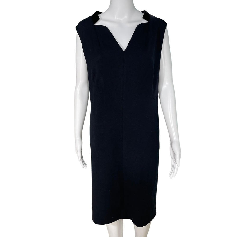 Worthington Plus 20W Black Tailored Sheath Dress Architectural Velvet Trim Neck